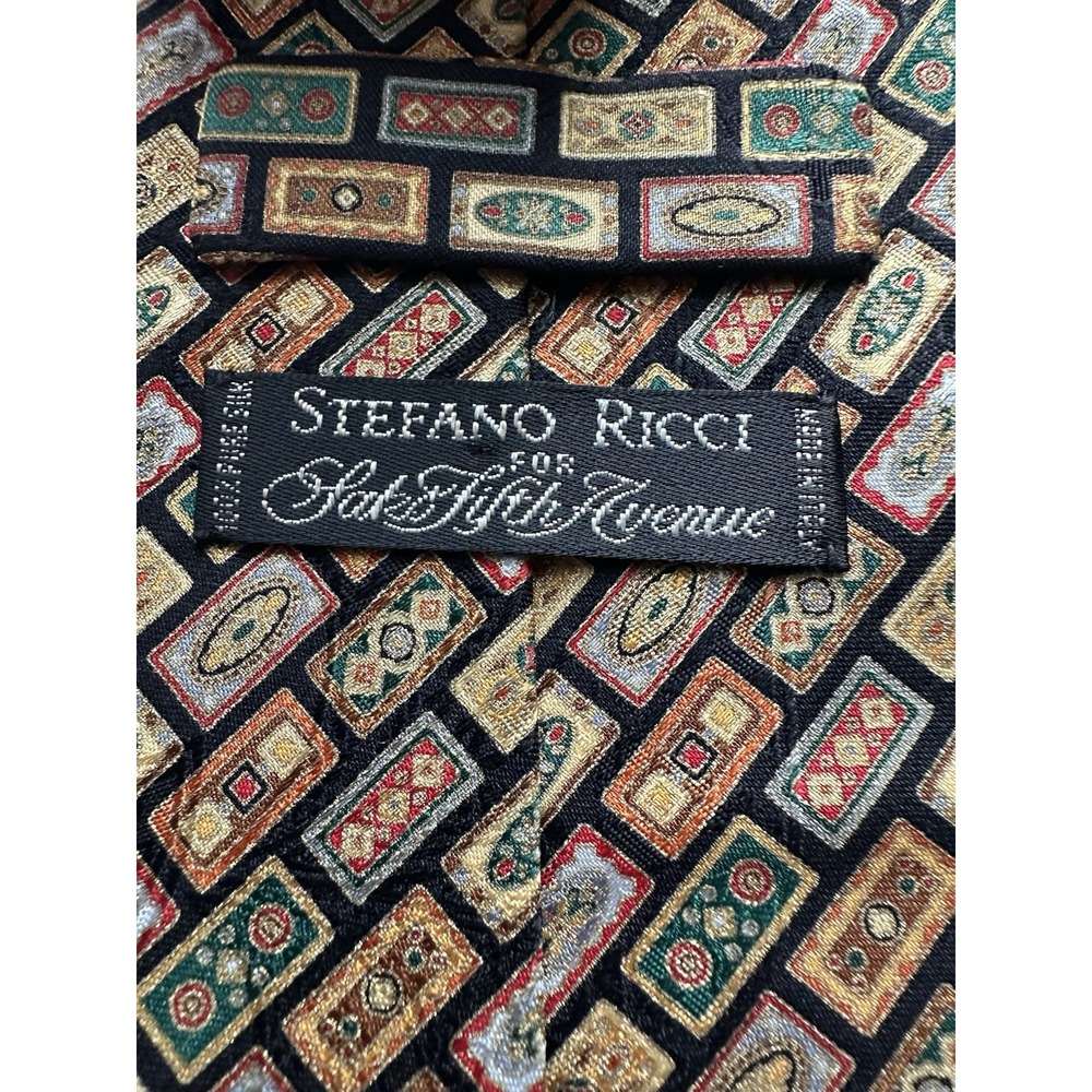 Stefano Ricci Black Geometric Boxes AOP Pure Silk Men’s Tie 4 Inch Width - Picture 4 of 6